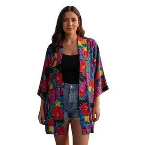 JOAN WALTERS Colorful Floral Kimono SIZE 16